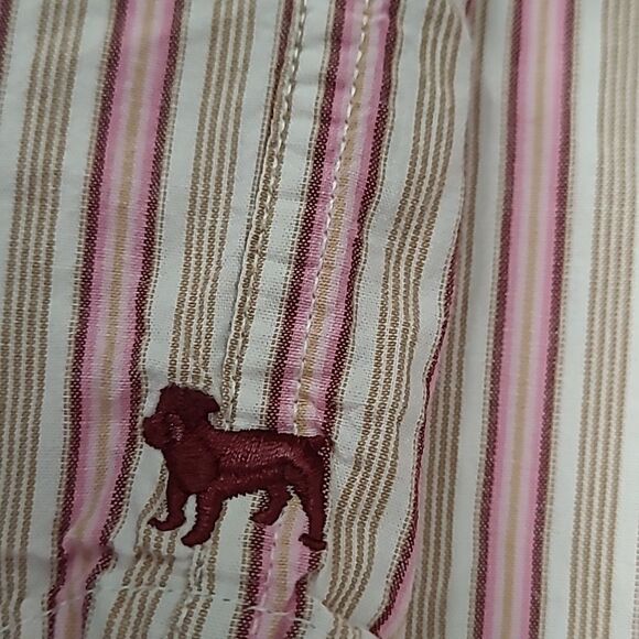 Original Aeropostale slim fit  sz S button front collared pink tan striped shirt - Picture 12 of 12
